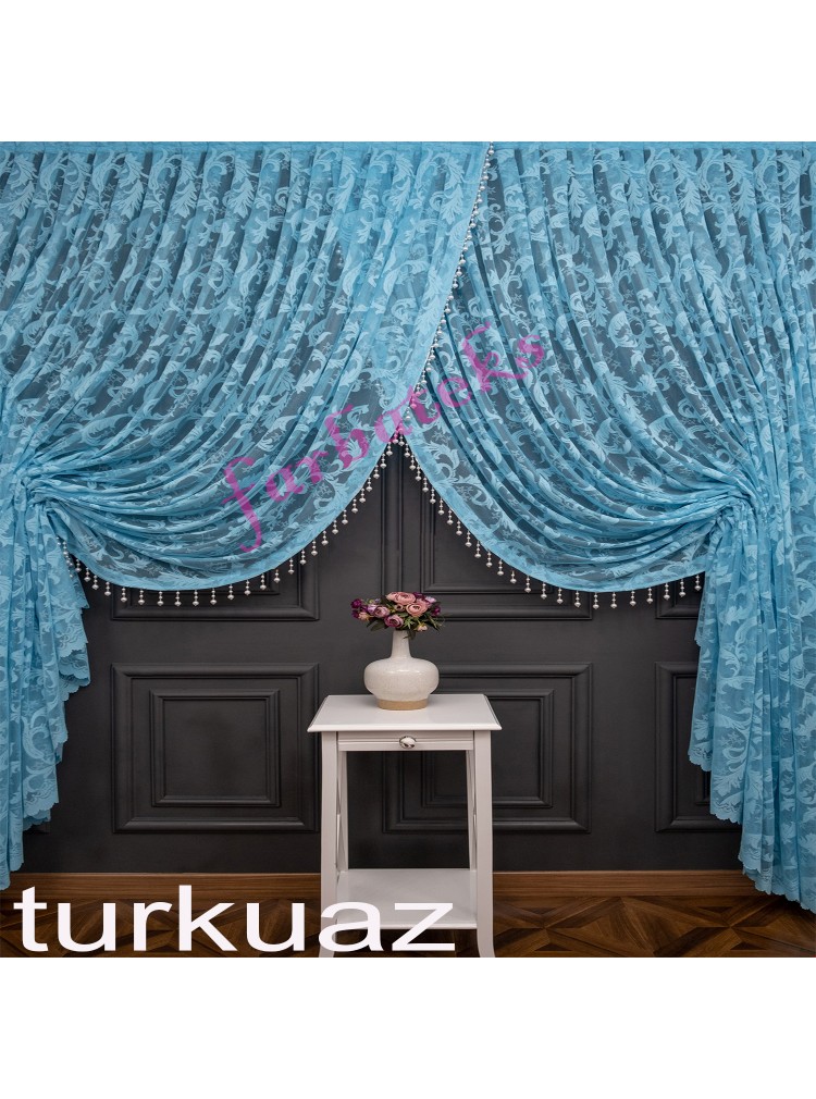 Kruvaze Turkuaz Kruvaze  Desen Tül Yanki Model Tiyatro Tasarım Kruvaze Tül Perde